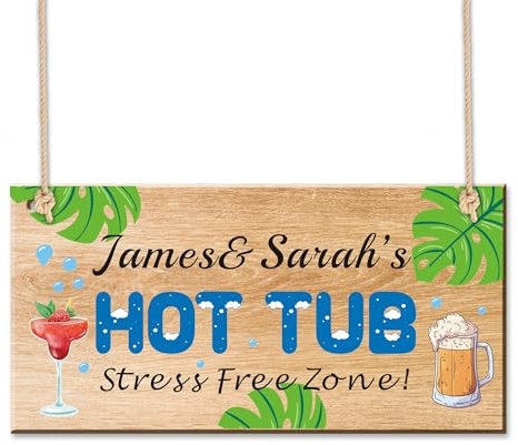 Personalised Hot Tub Sign Wooden Welcome Sign Home Décor Hot Tub Accessories Novelty Garden Shed Pool Hanging Plaque Home Gifts Funny Signs with Any Name(Design 2)
