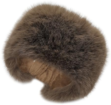 ZLYC Damen Winter Groß Häkelarbeit Stirnband Kunstpelz Elastische Ohrenschützer(Einfarbig Khaki)