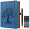 ZXHQ A5 360 Seiten linierte Tagebuch-Notizbücher mit Stift, Tagebücher für Damen und Herren, Schreibnotizbuch, Baum des Lebens, brauner Rand, feine Innentasche – Blau