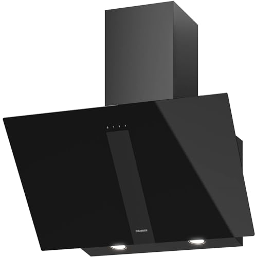 Oranier Kopffreihaube 75 cm - schwarze Abluft Dunstabzugshaube mit weißer LED Anzeige - Schräghaube mit 3 Leistungsstufen - Touch-Control - UNA75S1