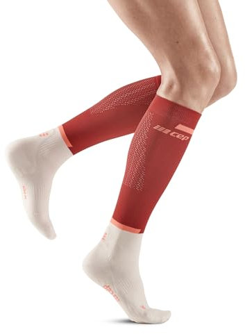 CEP Damen The Run Socks Tall V4 Laufbekleidung Kompressions-Socken Red/Off White - Creme Iv