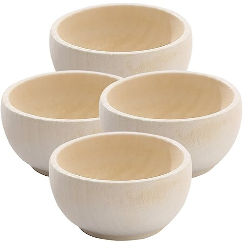 NUOBESTY 4pcs Set Wooden Small Wooden Bowl Set Paintable Small Bowl Toy DIY Natural Unfinished Round Shaped Crafting Mini Bowl Staining Craft Bowl Acacia Bowl Serving Bowl Decor Bowl Blanks