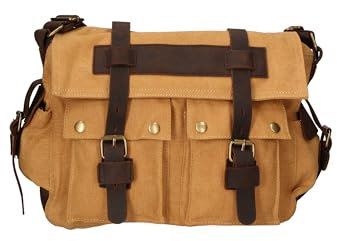 Gave Lux Unisex-Umhängetasche – Erwachsene. Handwerkliches Produkt. Außenmaterial: Canvas und echtes Leder. Tasche trägt alles. GLX22ZG301623FBG-CUOIO_COGNAC. 24x38x12cm