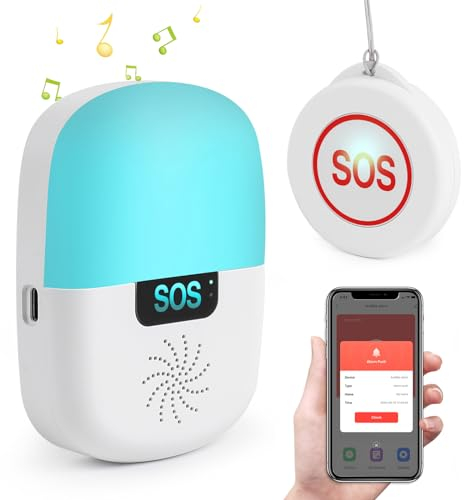 Shinmax Notrufknopf für Senioren Tuya WiFi Smart Senioren Notruf Licht Musikalische Alarme Hausnotruf Notfallknopf Wasserdicht Alarmknopf für Ältere Schwangere Kinder (1 SOS Notrufknopf +1 Empfänger)