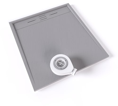 Plato de ducha SMC Hiemal 100x90 cm |Moments of Glass | Gris RAL 7030 – Antiderrapante, Textura Pizarra, Antibacteriano, Resistente a agentes químicos – Incluye válvula y rejilla