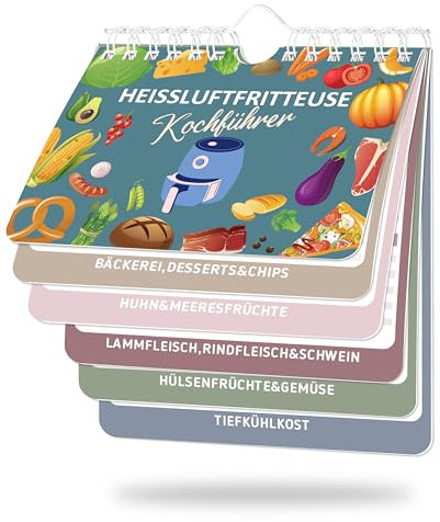 BIROYAL Heißluftfritteuse Zubehör - Air Fryer Spickzettel Magnete - Heißluftfritteuse Spickzettel Deutsch für 140+ Lebensmittel - Kochanleitung für Heißluftfritteuse - Airfryer Cooking Guide Booklet