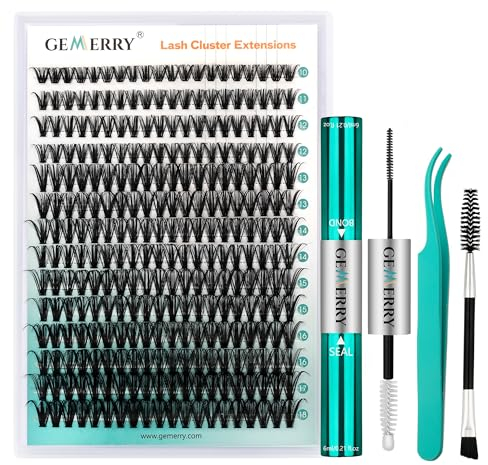 GEMERRY Einzelwimpern-Set 40D Cluster Wimpern 0.07 D Crul 10–18mm Clusters Einzelne Wimpern Wimpernkleber und Applikator DIY Cluster-Wimpernverlängerungs-Set(40D-0.07D-10-18mm-Set)