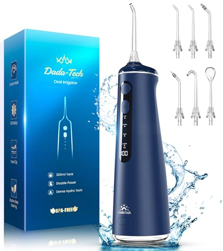 Munddusche Kabellos, Water Flosser for Teeth Mit 4 Modi & 8 Stufen 7 Düsen 300ML Tank Munddusche für Zahnzwischenraumreiniger Zahndusche Mundspülung Elektrisch Oral Irrigator Zähne 2025 (Blau)