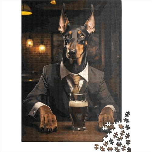 FUmoney Puzzles für Erwachsene, 1000 Teile, Dobermann im Pub, Puzzles für Jugendliche, Lernspiel, 1000 Teile, Holzpuzzles für Geburtstag, Weihnachten, Geschenk, 1000 Teile (75 x 50 cm)