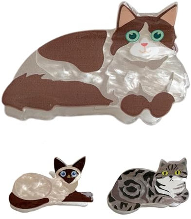 Furtryvl Lot de 3 pinces à cheveux mignonnes en forme de chat, pinces à cheveux en forme de chat mignon pour femme, Pince à Griffes de Chat, Barrettes à Pinces à Cheveux Motif Chat Mignon