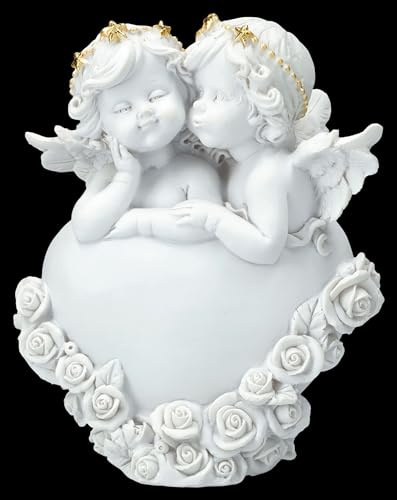 Engel Figur Putten mit Herz Bussi | 15 cm Deko Engelchen Liebe