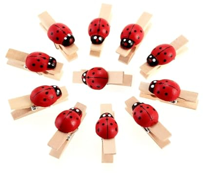 Mini Mollette Naturale di Legno, Mini Clip con Coccinella per DIY, Decorazioni, Chiusura Sacchetti Foto Biglietti Scrapbooking Matrimonio Feste (50PZ x 25MM)