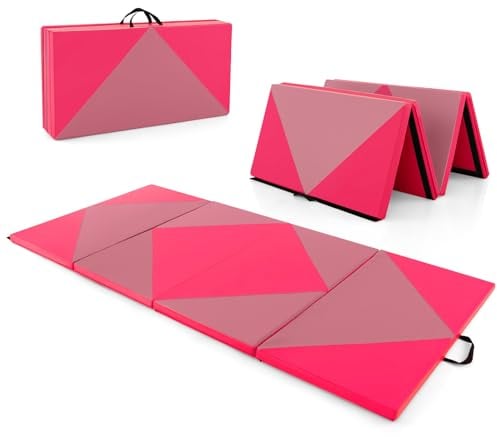 KOMFOTTEU Gymnastikmatte Yogamatte faltbar, Fitnessmatte Dicke 3,8 cm aus EPE-Baumwolle, dicke Turnmatte Weichbodenmatte 240 x 117 cm (L x B), Rosa & Rot