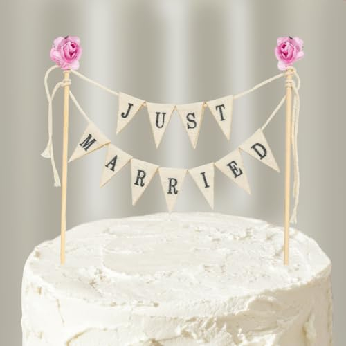 Wedding Cake Topper, Just Married Garland Wedding Cake Topper, Wedding Cake Decoration, Just Married Topper for Bride and Groom Wedding Decorations