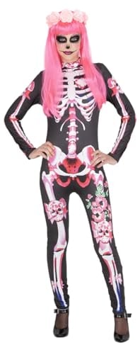 Rubies Catrina Skelita-Kostüm für Damen, Overall mit Skelettmuster und Blumenstirnband, offizielles Lizenzprodukt, Tag der Toten, Halloween, Partys