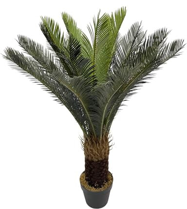 Rebecca Mobili Pianta Artificiale Cycas Realistica, Pianta Finta per Decorazione, Verde Marrone, Polietilene, Folta, con Vaso - Misure HxLxP: 90 x 35 x 35 cm - Art. RE7043