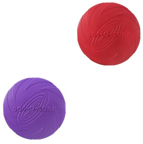 helioflicker Hunde-Frisbee aus Gummi, für kleine und große Hunde, zum Sport, sicher an den Zähnen, Größe L, Rot und Lila, 2 Stück
