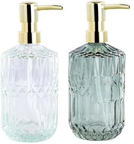 Volumoon Glass Soap Dispenser, 2 Pcs Soap Dispensers with Pump, Vintage Refillable Glass Liquid Soap Dispenser, Clear Liquid Hand Soap Dispenser, for Bathroom, Countertop, Kitchen