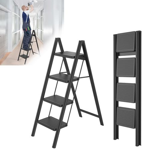 Froadp Escalera plegable de 4 peldaños, antideslizante, de hierro, multifuncional, para casa, cocina y exterior, soporta hasta 250 kg