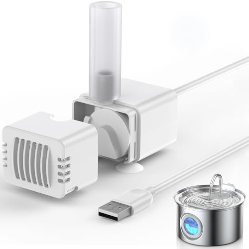 Cat Water Fountain Pump Replacement, Low Noise Pet Fountain Pump for LUVMYPETT 2.5L Stainless Steel Cat Drinking fountain, Quiet Pet Water Dispenser Pump with USB Power Cord, 1 Pump Pipe