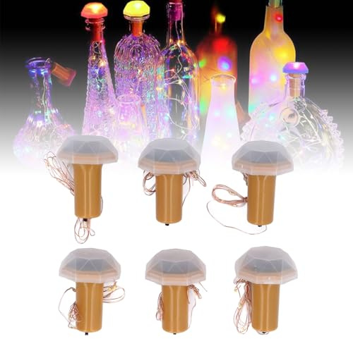 JOROBURO Lot de 6 Guirlandes Lumineuses Solaires pour Bouteille de Vin, LED Décoratives avec Bouchon en Liège, Mini Guirlande Lumineuse Féerique pour Bouteille de Vin, pour Fête de Noël,
