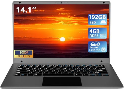 Ordinateur portable de 14,1 pouces, avec un processeur Celeron quadricœur pouvant atteindre 2,2 GHz, 4 Go de RAM et un disque SSD de 192 Go, ordinateur portable avec Windows 11 doté d'un écran FHD IPS