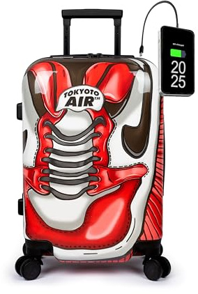 Kinderkoffer Handgepäck 55x35x20 USB Sneakers Nike Comics Cartoons Mädchen | Für Fans von Nike, Comics und Cartoons; Kinderkoffer mit USB-Anschluss, 4 Doppelrollen und robustem Polycarbonat