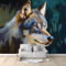 Papier Peint Panoramique Loup Animal Gris 400x280 cm Poster Geant Mural 3D, Tapisserie Photo Peinture Murale, Papier Peint Intissé Fresque pour Salon Chambre Toile Fond TV