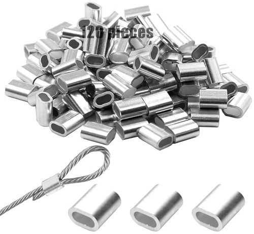 Aluminum Sleeve Clamp, 120 Pieces 3mm/0.11in Aluminium Wire Rope Clamp, Aluminium Crimping Loop Sleeves Clip, Oval Loop Sleeves Ferrule, Crimp Sleeves, For Ropes, Wire, Rope Connectors, Silvery