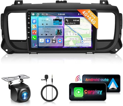 4G+64G 8-Core Podofo 9 Autoradio Bluetooth Für Citroen Jumpy 3/Peugeot Expert/Toyota Proace 2016-2020 Carplay Android Auto,DSP,WiFi GPS Navi HiFi/RDS/FM,Android 13 Radio 2 din mit AHD Rückfahrkamera