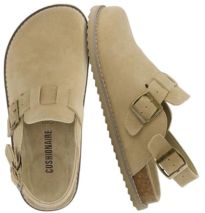 CUSHIONAIRE Brooklyn Genuine Suede Slingback Clogs for Women with Buckle,Biscuit 8