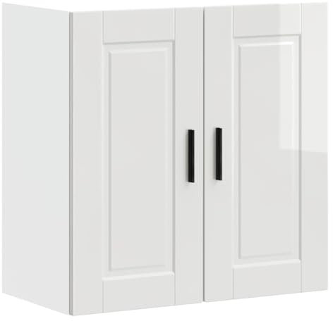 WIFESE Hängeschrank mit Tür Sideboard Küche Organizer Geräumiger Küchenschrank mit Viel Stauraum Aufbewahrungsschrank Wandschrank Hochglanz-Weiß 60x31x60 cm Holzwerkstoff