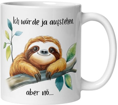 Faultier Tasse - Entspannte Pose mit Aquarell Hintergrund – Lustige Morgenmuffel Kaffeetasse für Langschläfer Arbeit Büro – Geschenkidee für Freunde Kollegen Kaffeeliebhaber Tassen Motivation