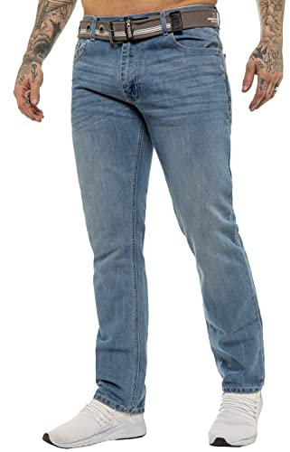 Pantalon Jeans Coupe Regular Coton Homme avec Ceinture EZ399 Bleu Clair 34W / 30L