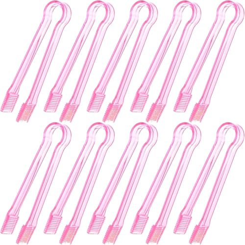 8 Pcs Plastic Buffet Serving Tongs, Clear Kitchen Mini Serving Utensil Tongs for Food Ice Salad Buffet Barbecue Cookies, 6.3 Inches (Pink)