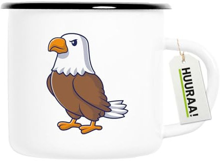 Huuraa Emaille Tasse Adler Comic Geschenk 300ml Vintage Emaille Becher Adler Geschenkidee