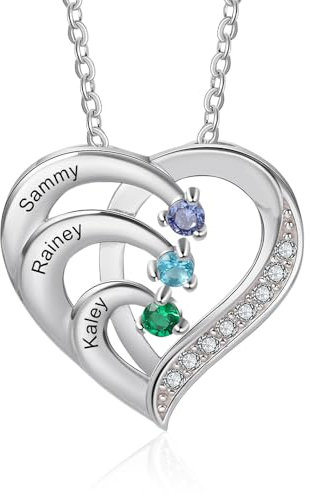 Personalisiertes Geschenk für Mama Benutzerdefinierte Geburtsstein Halsketten für Frauen Mama Oma Personalisierte Name Herz Anhänger Halskette Geschenke für Muttertag Geburtstag, Einheitsgröße