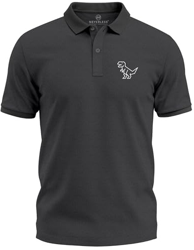 Neverless® Poloshirt Herren Dino Print im Polygon-Stil – Kurzarm Polo mit Logo Sommer Casual Look Modern Fit Fashion