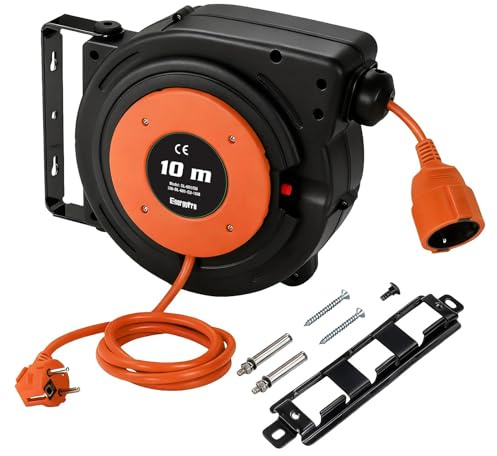 EnergyPro Automatische Kabeltrommel 10m, 2300W, wandmontierbar mit TÜV-Prüfung & Montage-Set – Kabeltrommel Outdoor für Garten, Werkstatt und Garage
