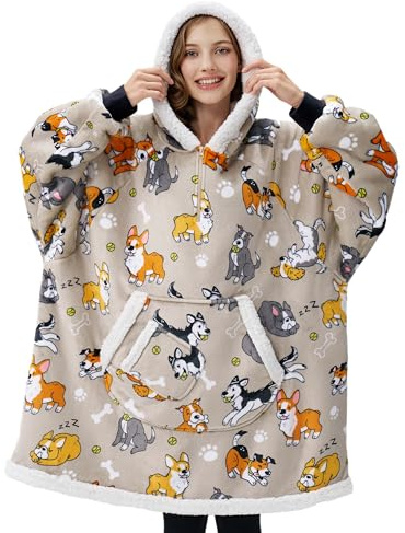 Giggling Getup tragbare Decken Hoodie – Übergroße Flanell Sherpa Fleece Sweatshirt Decke für Erwachsene, Kinder, Frauen und Männer