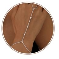 Dochais Armband Damen Silber Gold Zarte Handgelenk-Finger-Kette Geschenk | Trendiger Ring Armreif, Charmes Stapelbarer Adjustierbarer Armbände für Frauenr Mädchen,4K Weißgold/Gold beschichtet,