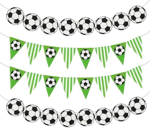 Werownsgso 4 Stück Fußball Banner Deko 400cm Fussball Thema Wimpelkette Banner Deko Fussball Geburtstag Fußball Girlande für Kinder Party Supplies