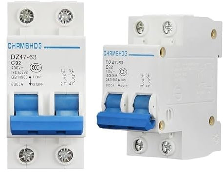 QIUSHIBO Disjoncteur Disjoncteur Miniature Bipolaire 6A/10A/16A/20A/25A/32A/40A/50A/63A 400V Type C MCB Montage 35mm capacité de Coupure 6KA Disjoncteurs(10A)