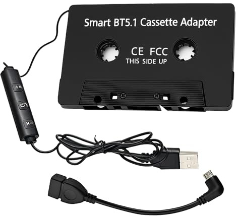 Bluetooth Kassette Auto, Upgrade Bluetooth Cassette Adapter 5.1 Kassettenadapter für Autoradio KFZ-Kassettenadapter mit Mikrofon Hi-Fi Stereo Freisprechanrufe für Smartphones/MP3-/CD-Player/Autoradio