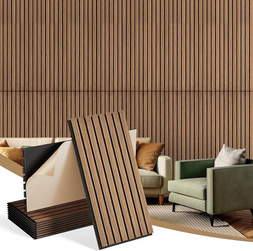 INMOZATA Lot de 8 panneaux muraux acoustiques 3D cannelés en bois – À décoller et à coller – Pour décoration murale d'intérieur, cheminée, salon, chambre à coucher, bureau (noyer) – 30 x 60 cm