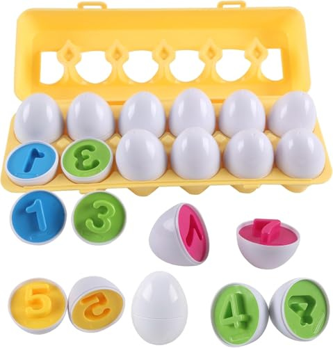 HVDHYY Passende Eier Zahl Montessori Spielzeuge Ostereier Feinmotorik für 3+ Jahre und Jungen Mädchen Ideal für Frühe Zahl Bildung 12pcs mit Lagerung Box