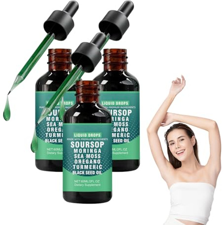 Gocce liquide di amaro di graviola, gocce liquide alle erbe 10 in 1, siero alle erbe di graviola, integratore naturale a base vegetale per il supporto quotidiano al benessere, 60 ml (3 bottiglie)