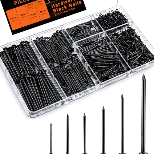 700Pcs Black Nails for Wood Assorted Kit | Galvanized Concrete Wall Nail, Wood Nails, Hanging Pictures Nails, Masonry Nails, 6 Size 20mm, 25mm(2Types), 30mm, 40mm, 50mm