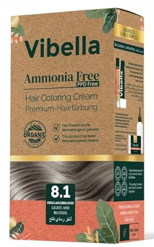 Vibella Haarfärbecreme Nr. 8.1 Hellaschblond – Premium-Haarfärbung ohne Ammoniak, Strahlende Farbbrillanz & zuverlässige Grauabdeckung, Mit Pflegeölen & Keratin