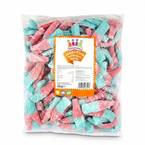 Kingsway Jumbo Fizzy Bubblegum Bottles 3kg Bulk Bag | Large Tangy Sweets for Party Bags and Sharing Bowls | Classic Retro Confectionery professionally packed for freshness